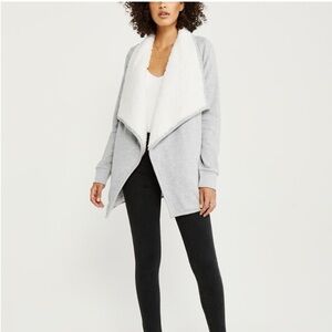 ABERCROMBIE & FITCH Fleece and Sherpa Open Cardigan with Shawl/Waterfall Collar